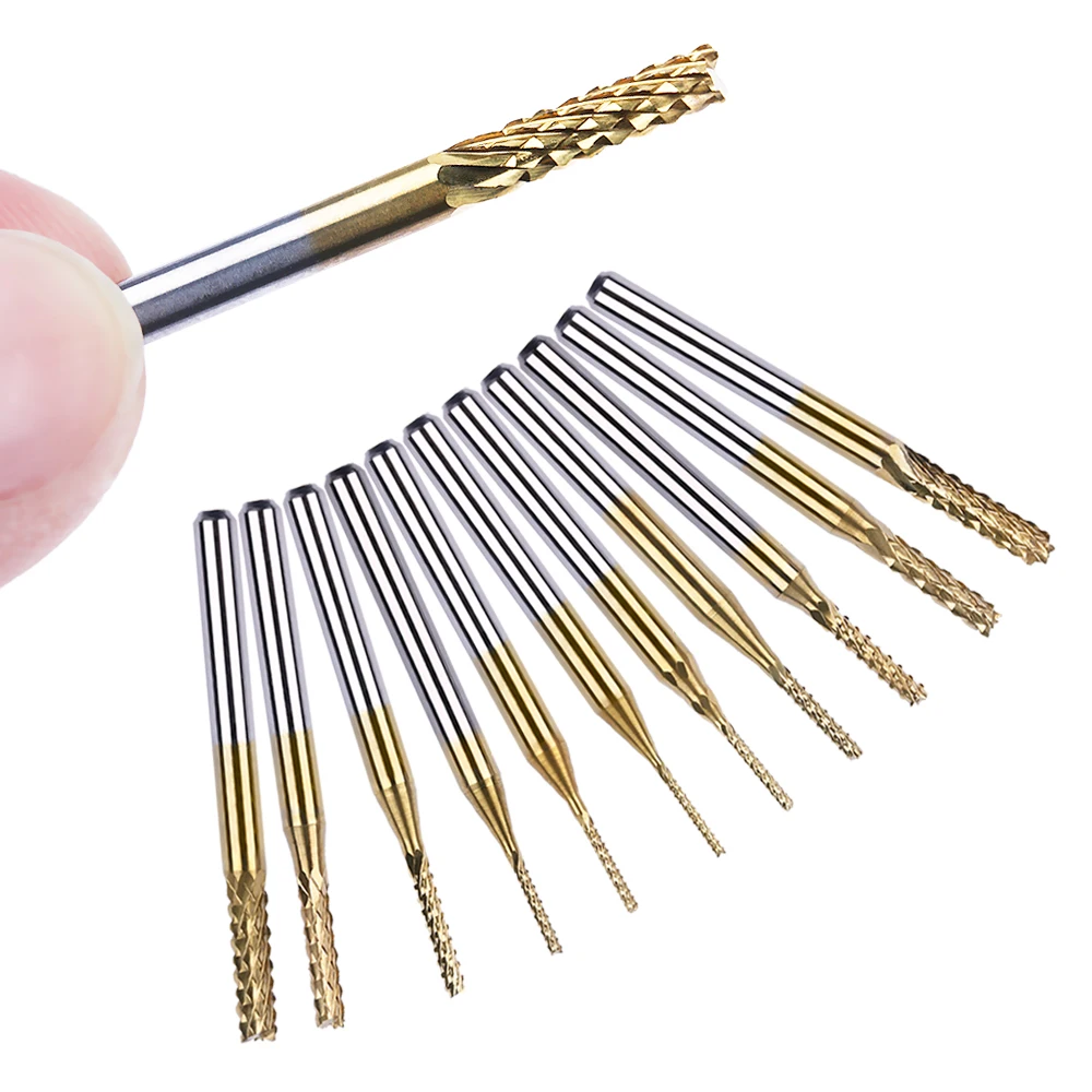 

New Useful 0.8mm-3.175mm Titanium Coated Carbide Milling Cutter Engraving Edge Cutter CNC Router Bits End Mill for PCB Machine