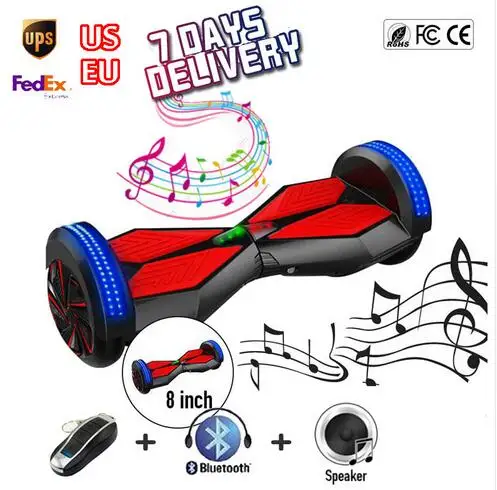 ul 2 wheels Self Balancing Scooter 8inch Hover Board with Bluetooth Music Colorful Led Light 4000mah
