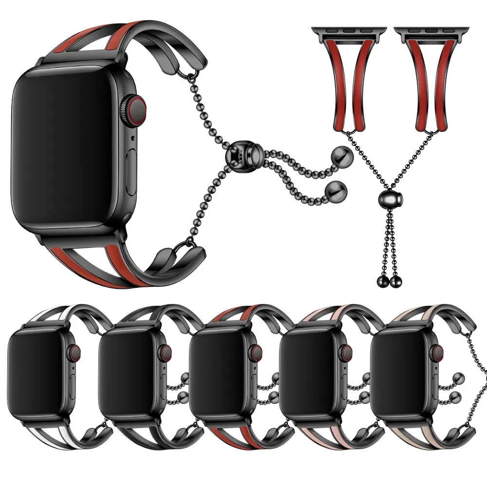 

38mm/40mm/42mm/44mm Bracelet Watch Strap For Apple iWatch Band 1 2 3 4 Bead Buckle Stainless Steel Wrist Band As Ladies Gift