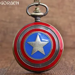 Винтаж бронза Мстители Marvel Super Hero Капитан Америка щит фигурку карманные часы с FOB цепи Цепочки и ожерелья подарки