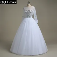 QQ Lover Wedding Dress 2021 Vestido De Noiva Long Sleeve Bridal Gown Rhinestones Pearls Crystals Ball