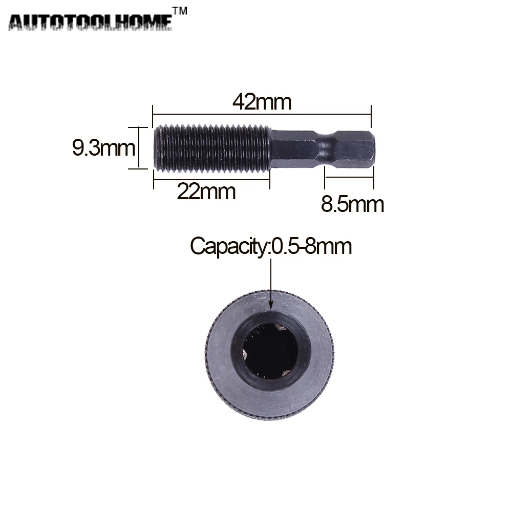 AUTOTOOLHOME Кулачковый сверлильный патрон 0.5-8мм с шестигранным хвостовиком 1/4" 6.35мм для винтоверта Dremel гравера или бормашины