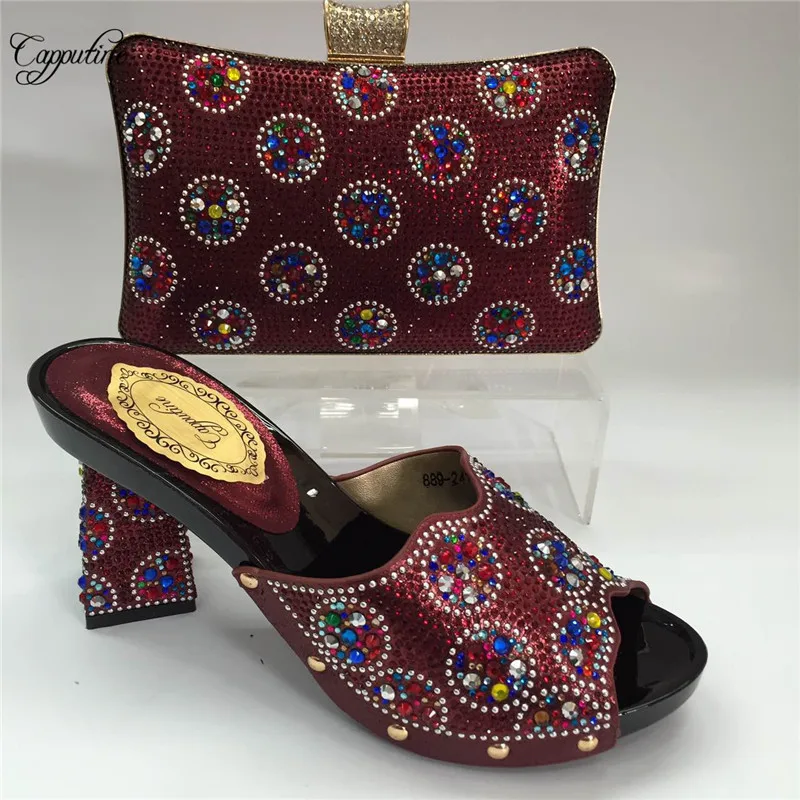 Capputine Italian Women's Shoes and Bag Set Decorated With Rhinestone Women Shoes And Bag Set In Italy Size 37-42 BL815C