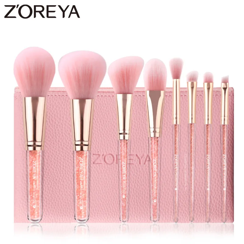 

ZOREYA 8PCS Pink Crystal Makeup Brushes With Super Soft Synthetic Hair Foundation Blush Concealer Eye Brow Make Up Brush Set