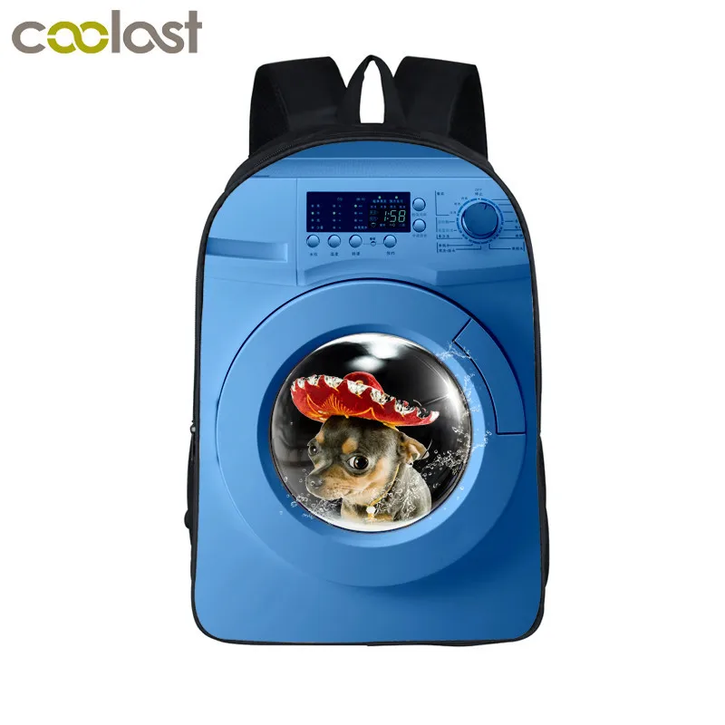 

Cartoon Washing Machine Pet Dog Man And Women Backpack Students Printed Bag For Girls Travel Backpack With Large Capacity Bag