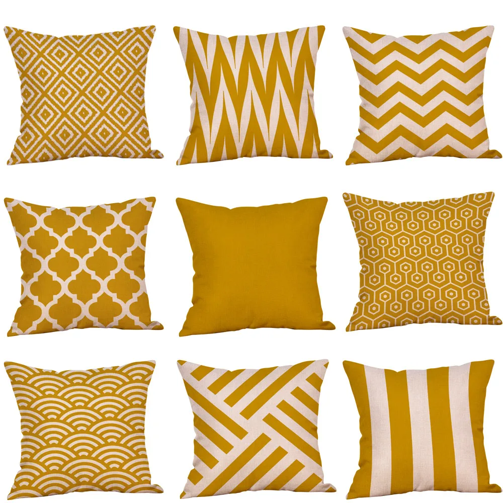 

Cotton Linen Mustard Pillow Case Yellow Geometric Fall Autumn Fashion Modis Pillowcase Throw Pillow Cover Home Decorative L*5