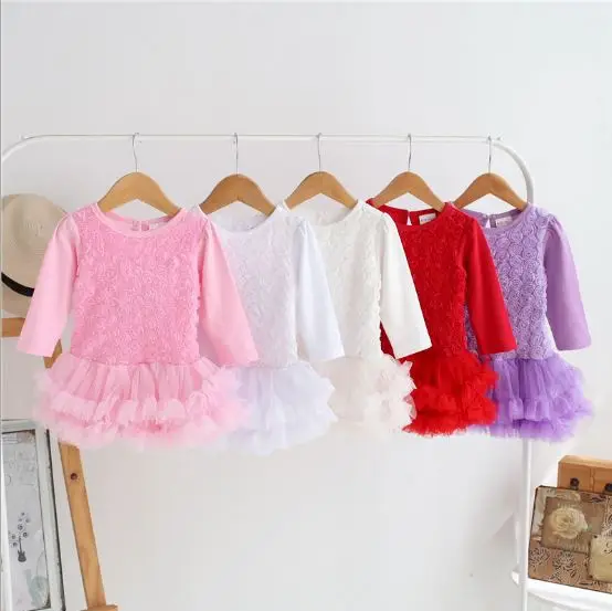 baby Girl Dress Romper infant girls Sweet beautiful flowers Mesh Cake Dress Newborns Birthday Princess Dresses Body Clothes
