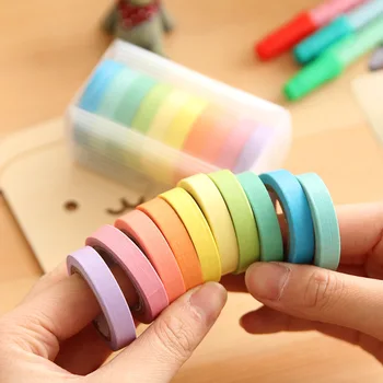 

Mohamm 10pcs/lot Rainbow Solid Color Masking Washi Sticky Paper Tape Adhesive Printing DIY Scrapbooking Deco