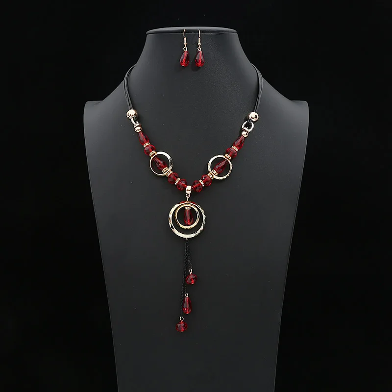 Crazy Feng Luxury Acrylic Beaded Jewelry Set Long Pendant Necklaces Drop Earrings For Women Vintage Dubai Costume Jewerly NE+EA - Окраска металла: 972