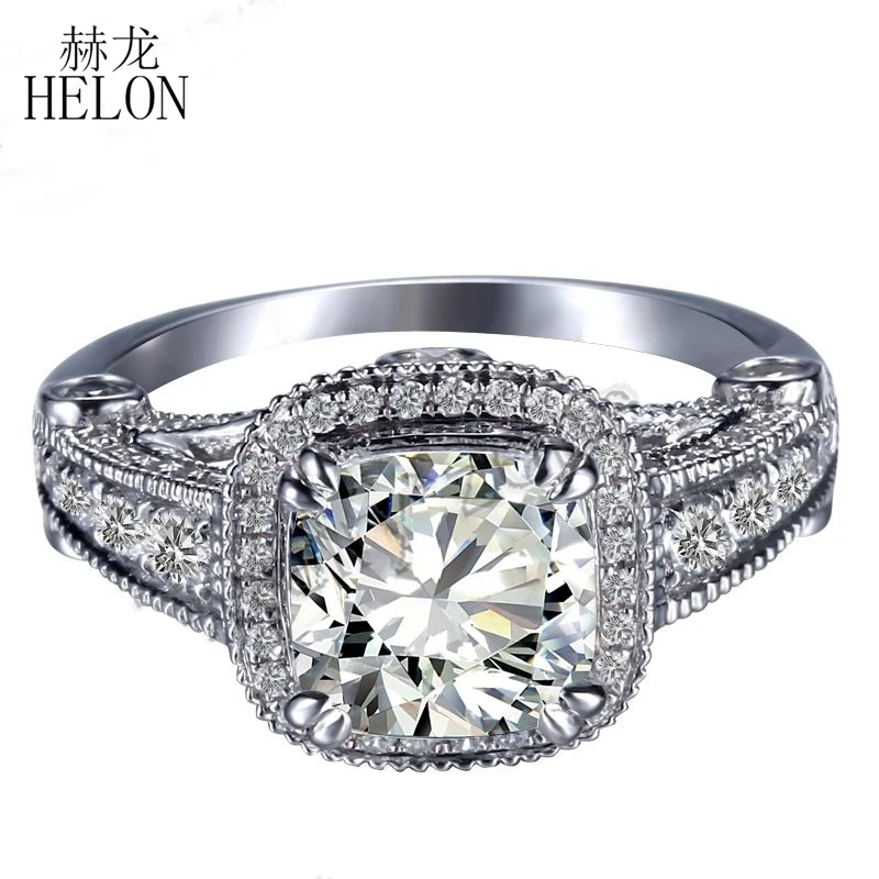

HELON AAA Graded Cubic Zirconia Cushion Cut Milgrain Elegant Fine Jewelry Ring 10K White Gold Engagement Wedding Women's Ring