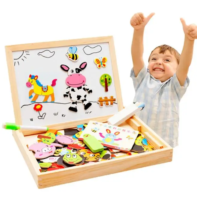 Игрушки головоломка игрушка многофункциональная доска для рисования и письма магнитная головоломка двойной мольберт Деревянные игрушки животных#40 - Цвет: AS Show