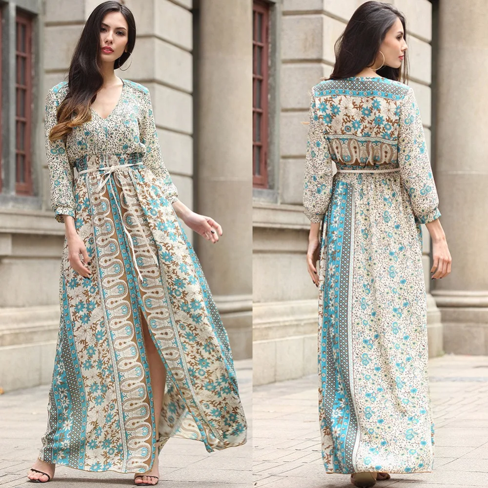 

Telotuny Printed autumn Floral Boho Long Sleeve women dress maternity dresses photography props elegant party dress oct 8