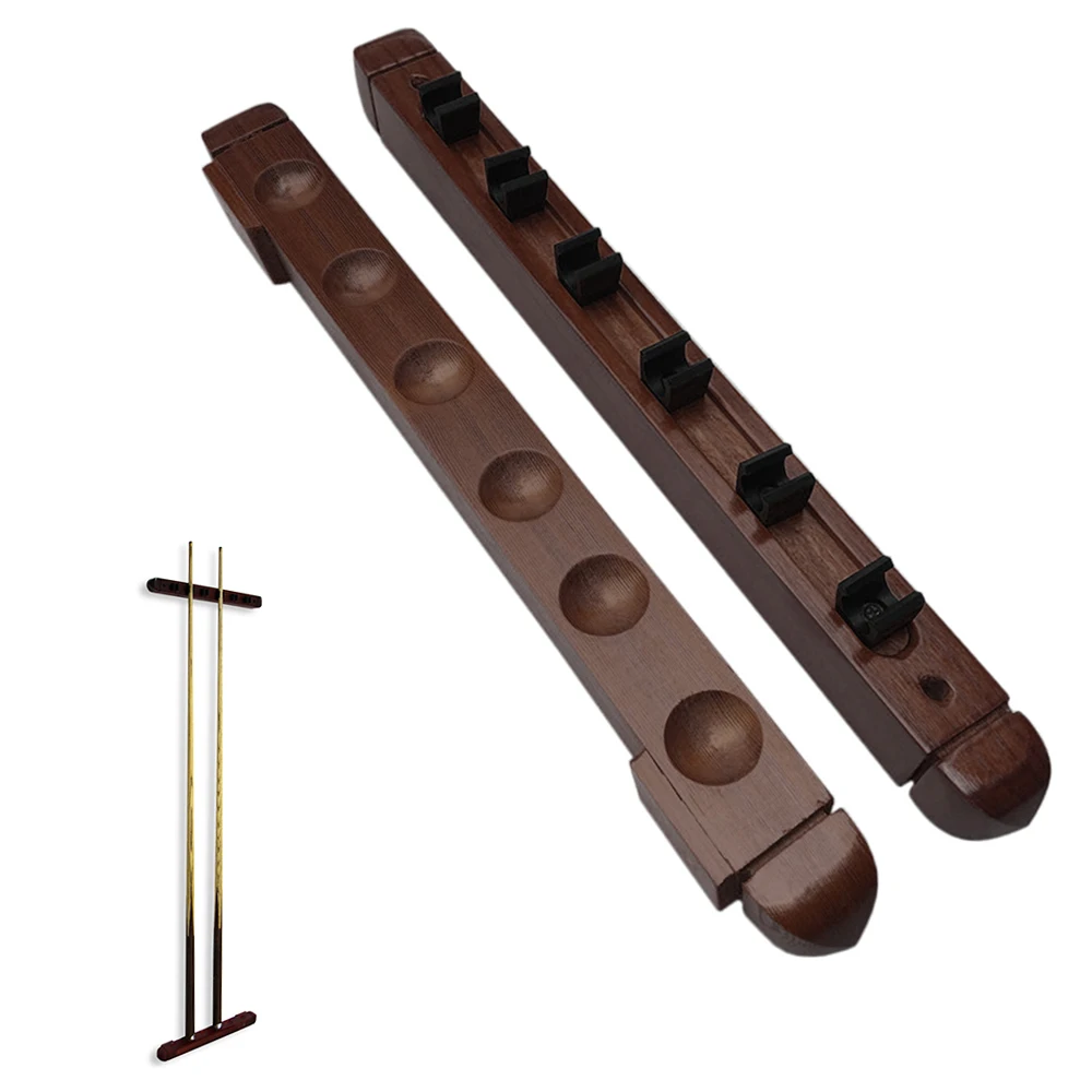 6-Cue Wall Mount Wood Cue Rack Billiard Hardwood Sticks Holder with Pool Clips | Спорт и развлечения