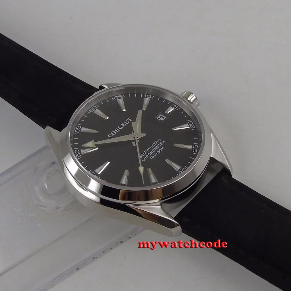 Полированные 41 мм corgeut черный циферблат сапфировое стекло miyota 8215 автоматические мужские часы C134