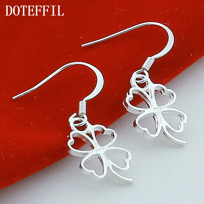 Buy Silver 925 Love Lucky Clover Silver Earrings Lovely Ladies Fashion Jewelry