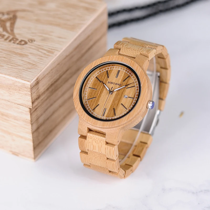 BOBO BIRD WP23 Simple Quartz Watches All Original Bamboo Wristwatch With Date Display for Men Women