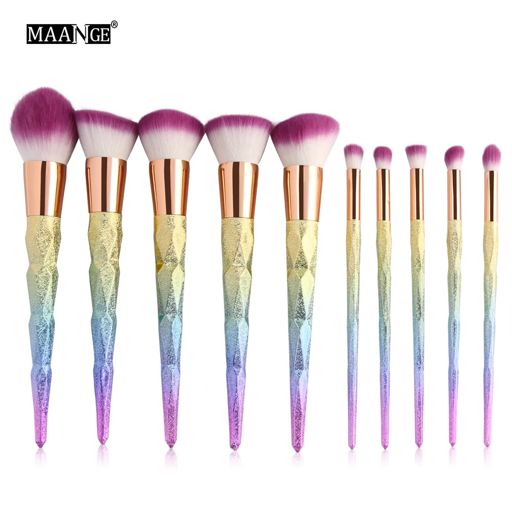 10Pc Magic Mermaid Rainbow Diamond Handle Makeup Brushes Set Foundation Cream Powder Highlight Contour Cosmetic Beauty