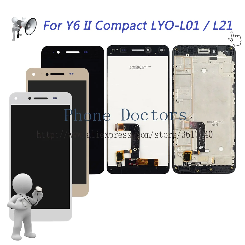 Display Lcd Completo Da 5.0 ''+ Gruppo Digitalizzatore Touch Screen + Copertura Cornice Per Huawei Y6 Ii Compact Lyo-L01 Lyo-L21; Nuovo; Testato Al 10