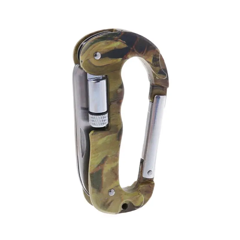 

Outdoor EDC Multi Tool Tactical Camo Camping Climbing Carabiner Hook Knife LED
