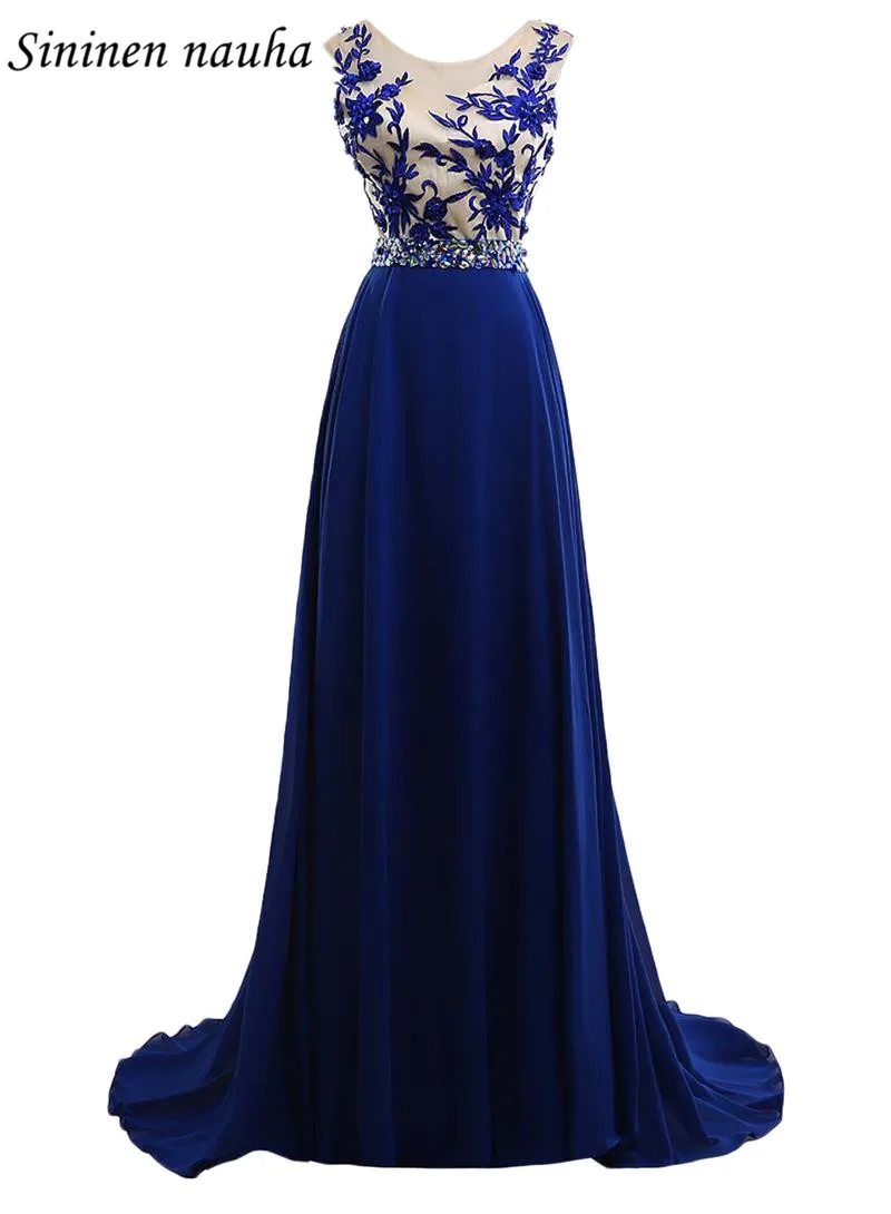 Royal Blue Long Evening Dresses Prom Formal Dress Beaded Embroidery A Line Plus Size Gown