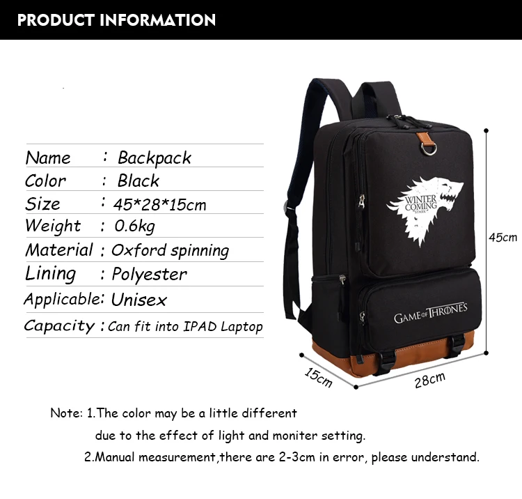 WISHOT Игра престолов лед и огонь рюкзак для подростков мужчин wo мужские школьные сумки для студентов Дорожная сумка на плечо