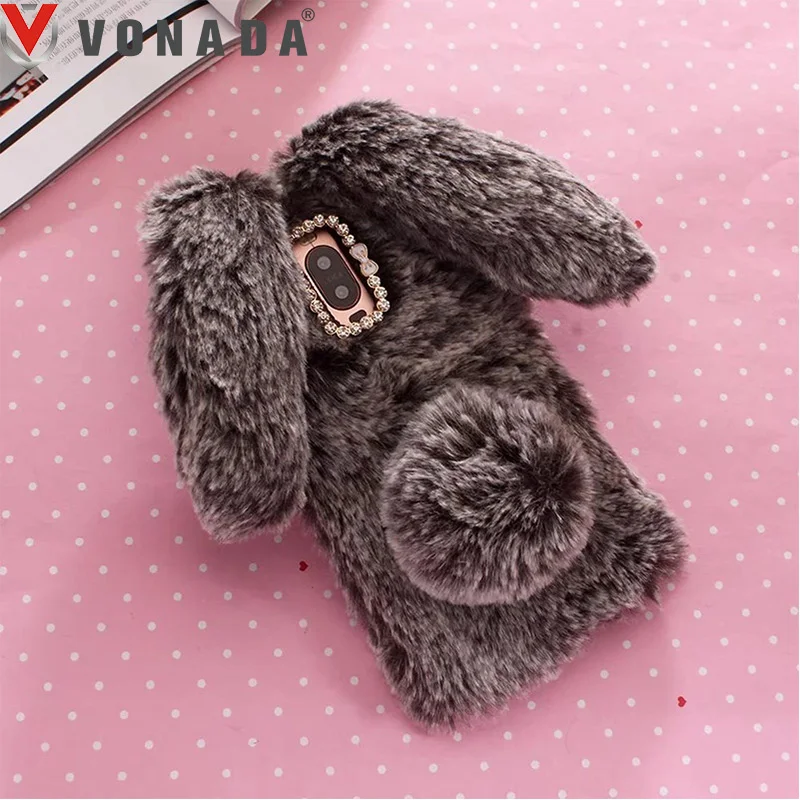 

Vonada Plush Case for Wiko Jerry 2 View XL Tommy 2 U Feel Go /U Feel FAB Cute Rabbit Ears Fur Cover TPU Jewelled Soft Case Cover