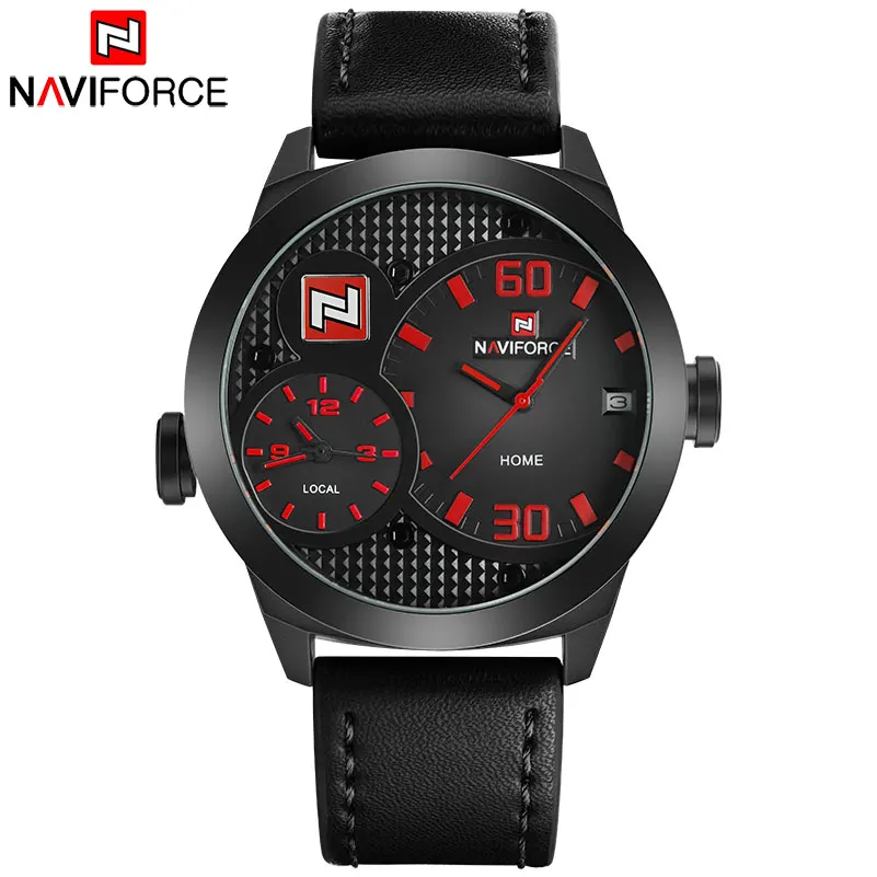 

NAVIFORCE Top China Brand Men Sport Watch Dual Time Quartz Watches Leather Band 30M Waterproof Calendar Clock Relogio Masculino