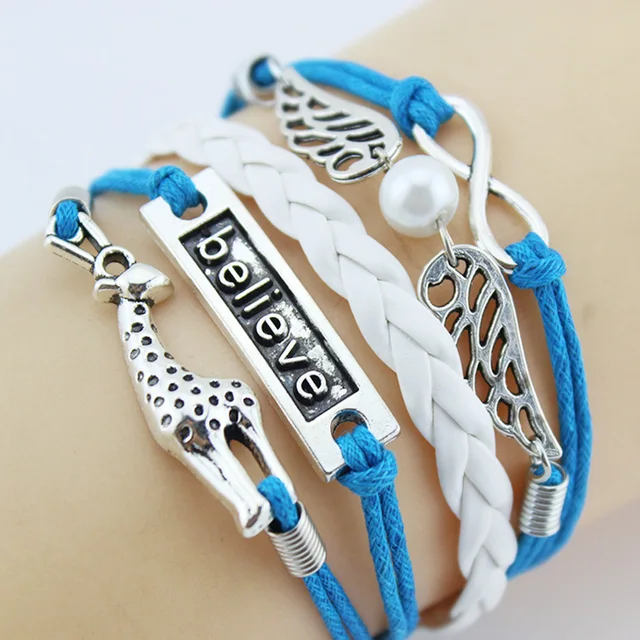 Infinity Believe Wings Giraffe Charm Bracelet Handmade Leather Infinity Believe Wings Giraffe Charm Bracelet Handmade Leather Braid Bracelets Bangles Give Men And