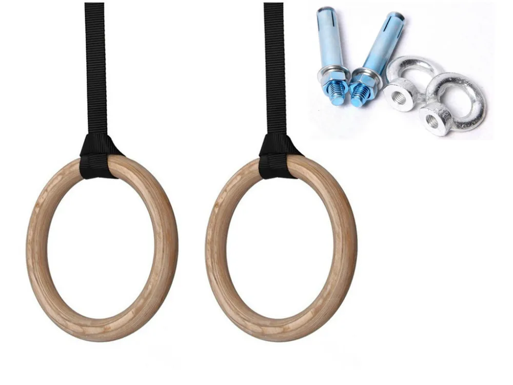 wooden gymnastic fitness rings exercise contain expansion bolt strength
