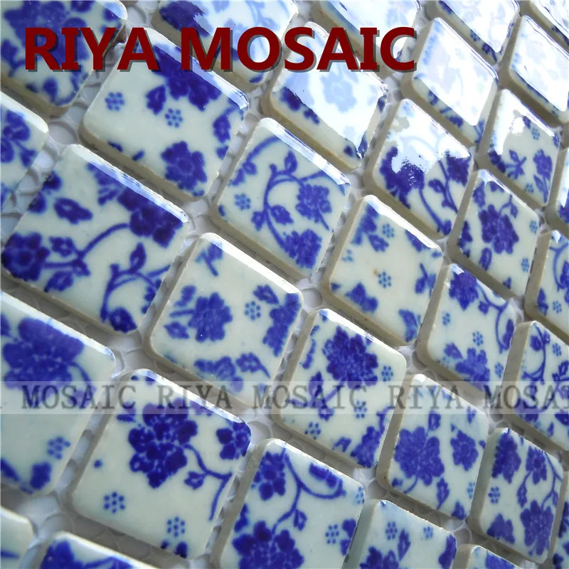 Бесплатная доставка RIYA синий и белый фарфор керамическая мозаичная плитка