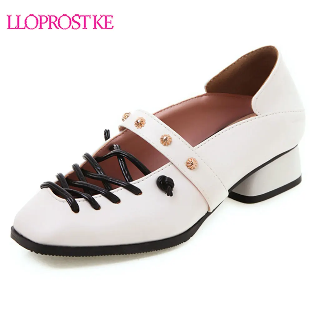 

Lloprost ke 2019 Autumn Large Size 31-43 square Heels Women Shoes Woman White Pink Square Toe Platform Date Party Pumps H444