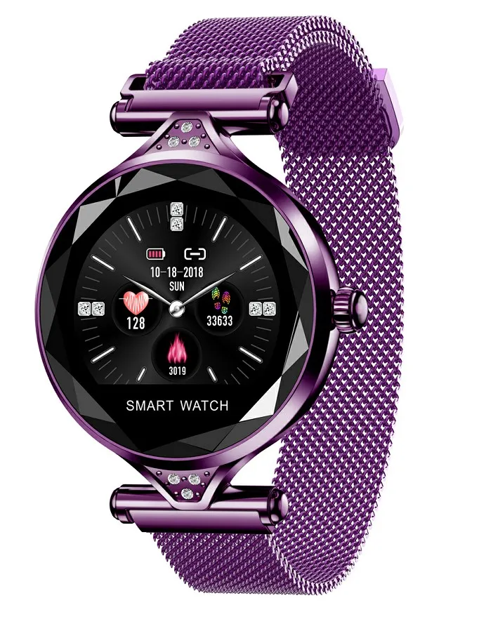 H1 Women Fashion Smart Watch Blood Pressure Heart Rate Monitor Fitness Tracker Bracelet lady Smartwatch Diamond Color Screen - Цвет: purple