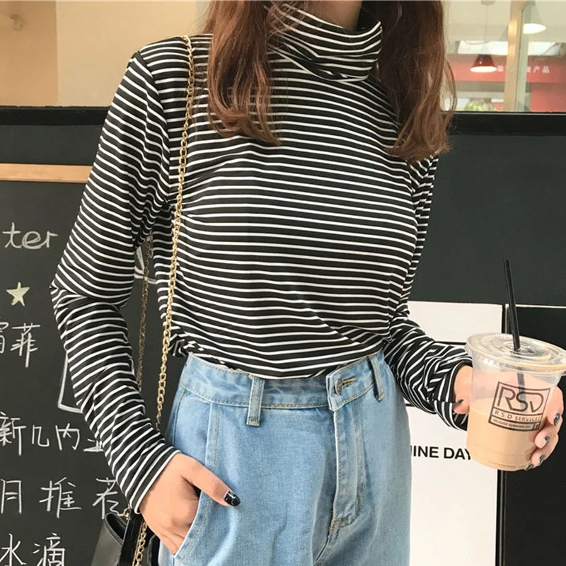 Etecredpow Womens Slim Long Sleeve Striped Pullover Turtleneck Color Block Vogue Sweatshirts Etecredpow Womens Slim Long Sleeve Striped Pullover Turtleneck Color Block Vogue Sweatshirts