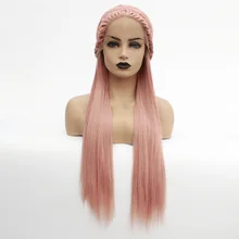 Парик из синтетического кружева спереди женский прямой розовый Золотой оплетка термостойкие волосы розовый парик длинный кружевной передний al парики