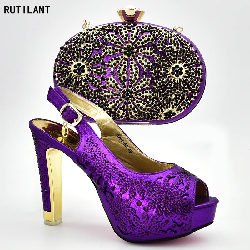 

Latest Design African Women Wedding Shoes and Bag Set Decorated with Rhinestone Matching Italian Shoe and Bag Set for Party