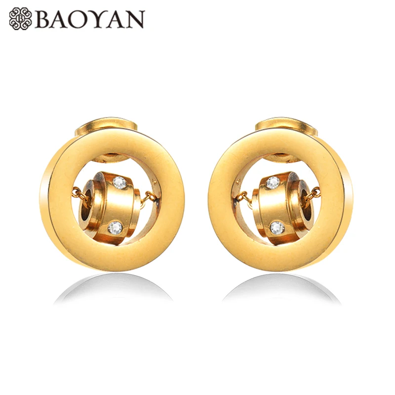 

BAOYAN Stainless steel Double Side Earring For Women Fashion Jewelry Gold Color Small Stud Earring For Women Best Friend Gift