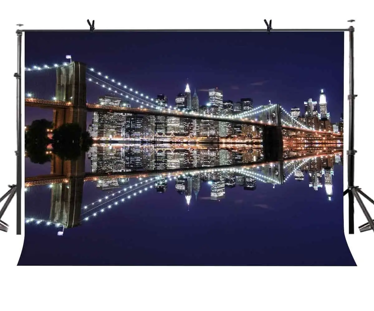 

7x5ft Brooklyn Bridge Backdrop Brooklyn Bridge Bright Night Photography Background and Studio Photography Backdrop Props