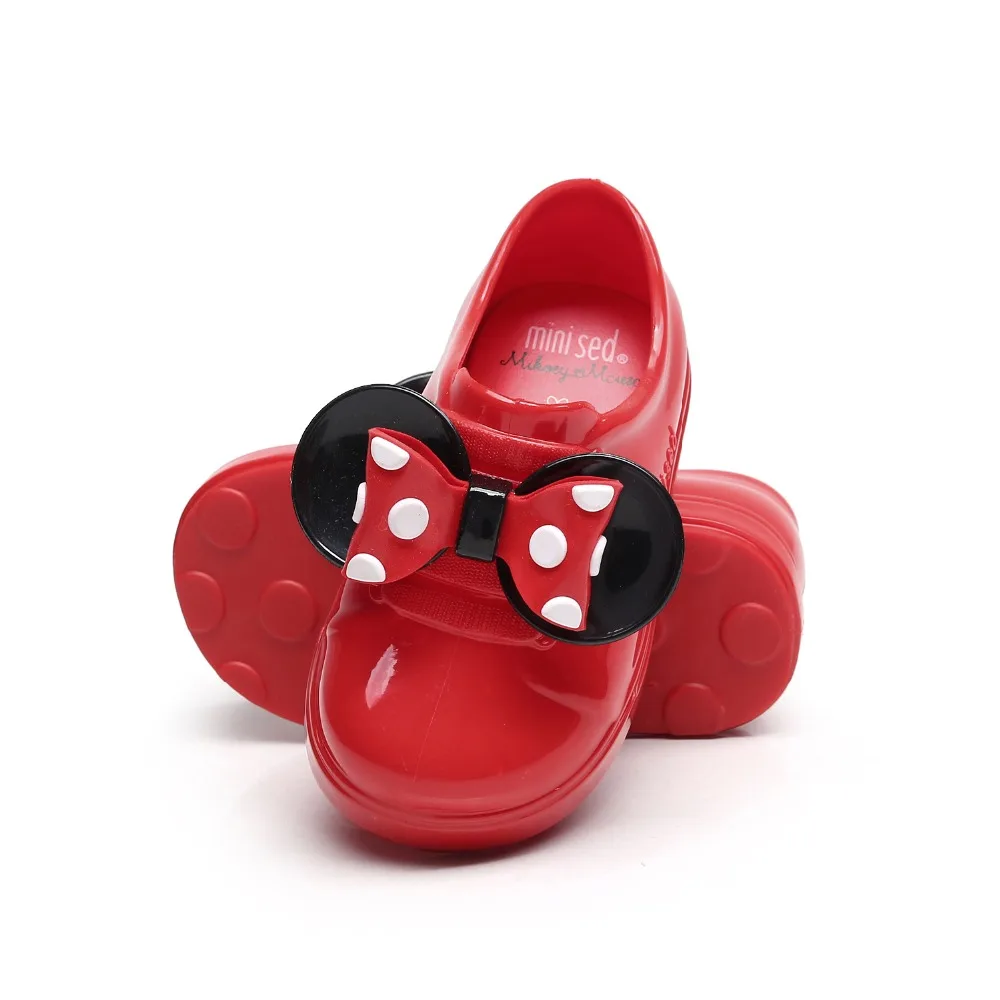 Всесезонная прозрачная обувь для девочек; детская водонепроницаемая обувь; детская непромокаемая обувь; детская обувь; мягкая обувь с рисунком Минни и Микки Мауса и бантом для детей от 1 до 5 лет