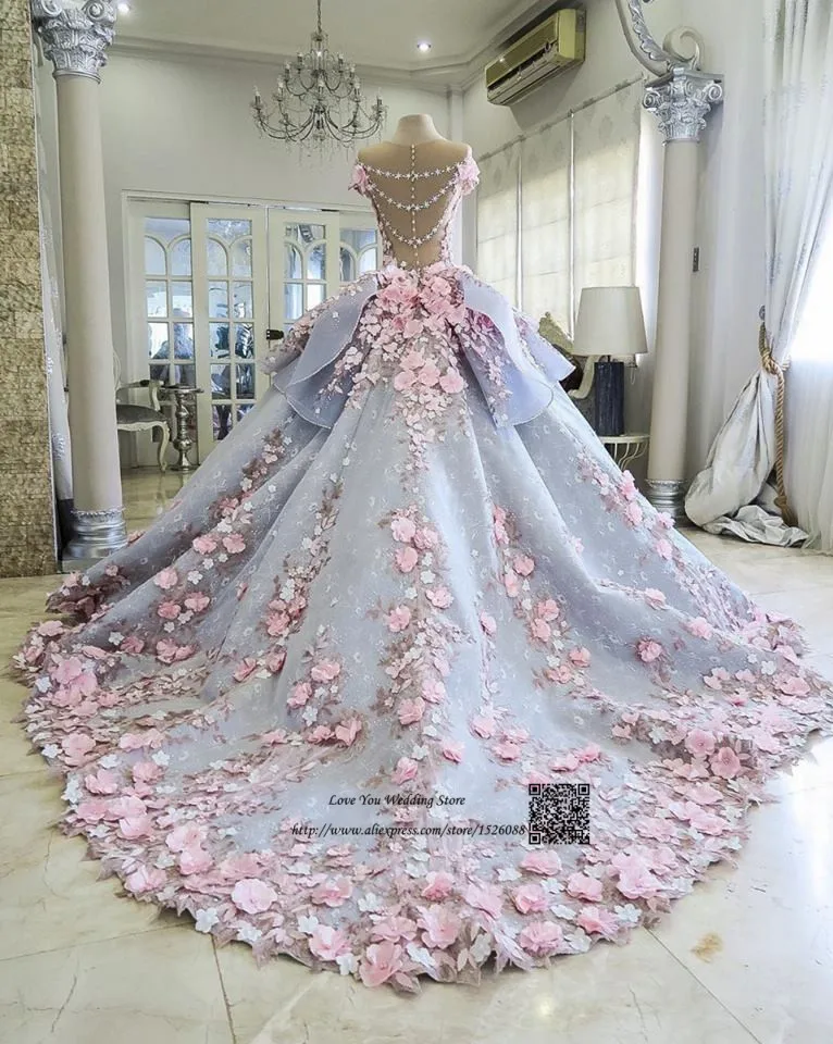 Роскошное бальное платье свадебные платья розовое с цветами Vestidos de Noiva Casamento