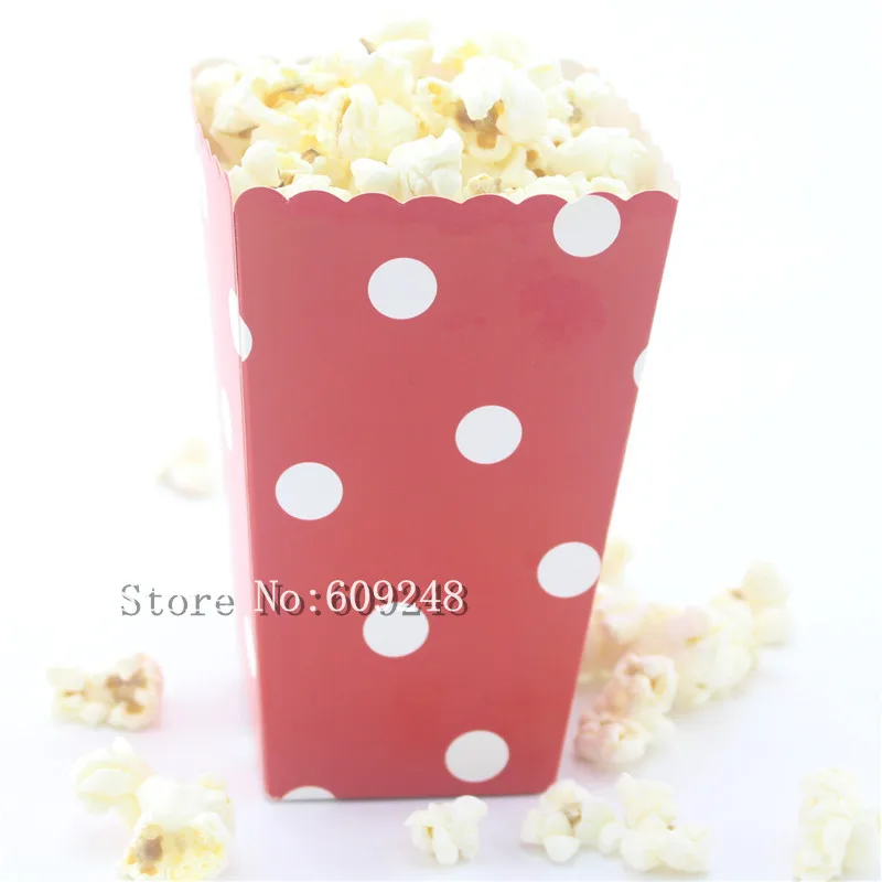 24pcs White Polka Dot Red Paper Popcorn Boxes,party Favor Boxes,candy Buffet Gift Treat Cups
