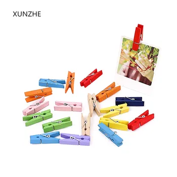 

XUNZHE 30 pcs 3.5cm*1cm colored mini wooden clothespin photo album Office Evening Party decorate spring clips with hemp rope