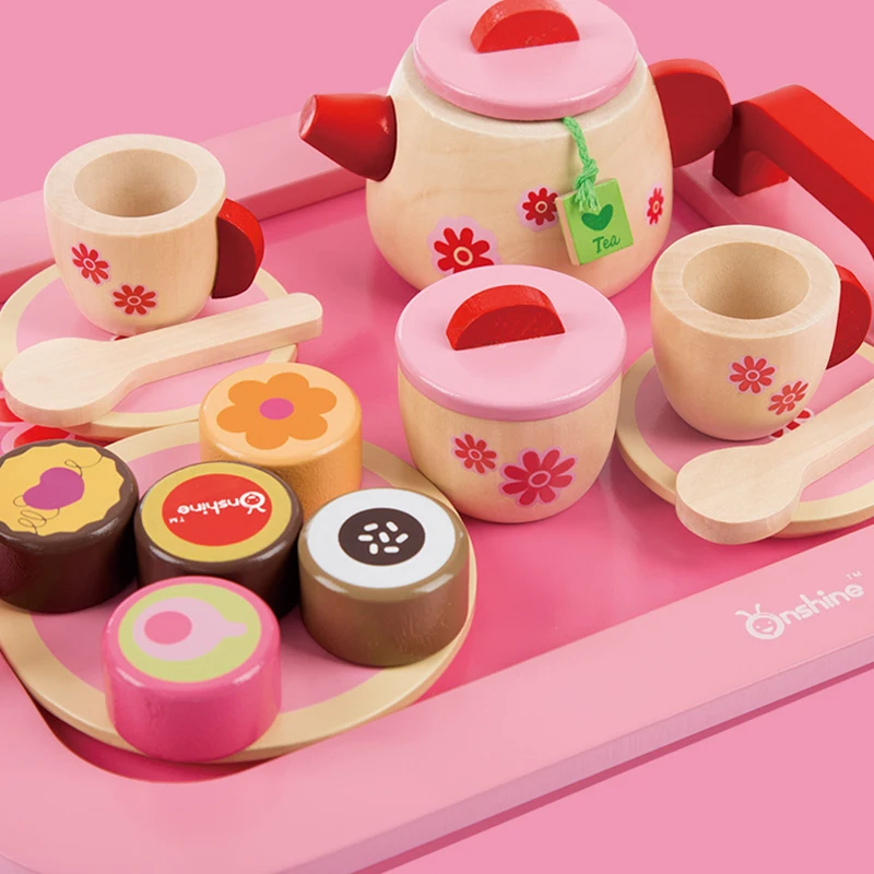 خشبية طقم شاي كعكة الخبز الشاي بعد الظهر لعبة الحياة الحقيقية مسرحية المبكر ألعاب تعليمية للأطفال عيد ميلاد عيد الميلاد QB235