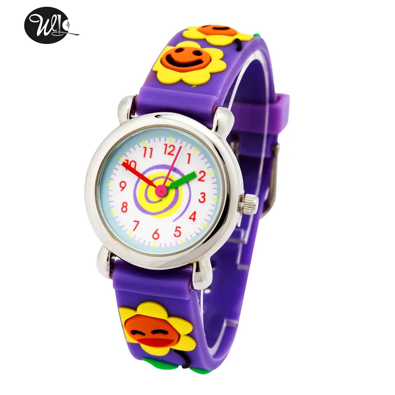 Мода для девочек в цветочек смайлик леди ms. кварцевые мультфильм ребенок 3D детская силиконовый ремешок для часов спортивные часы