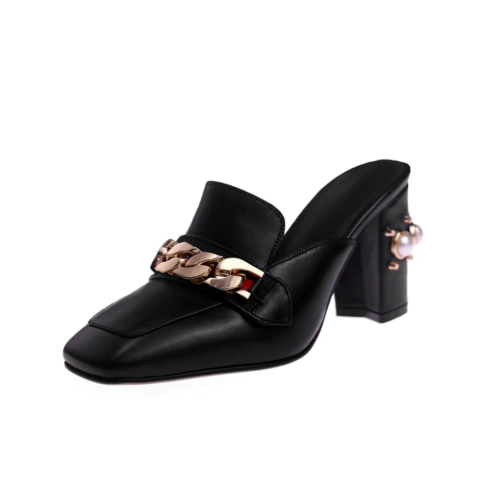

2018Summer autumn hot selling new women's thick high heels slippers black red shoes beautifully decorated fashion women slippers
