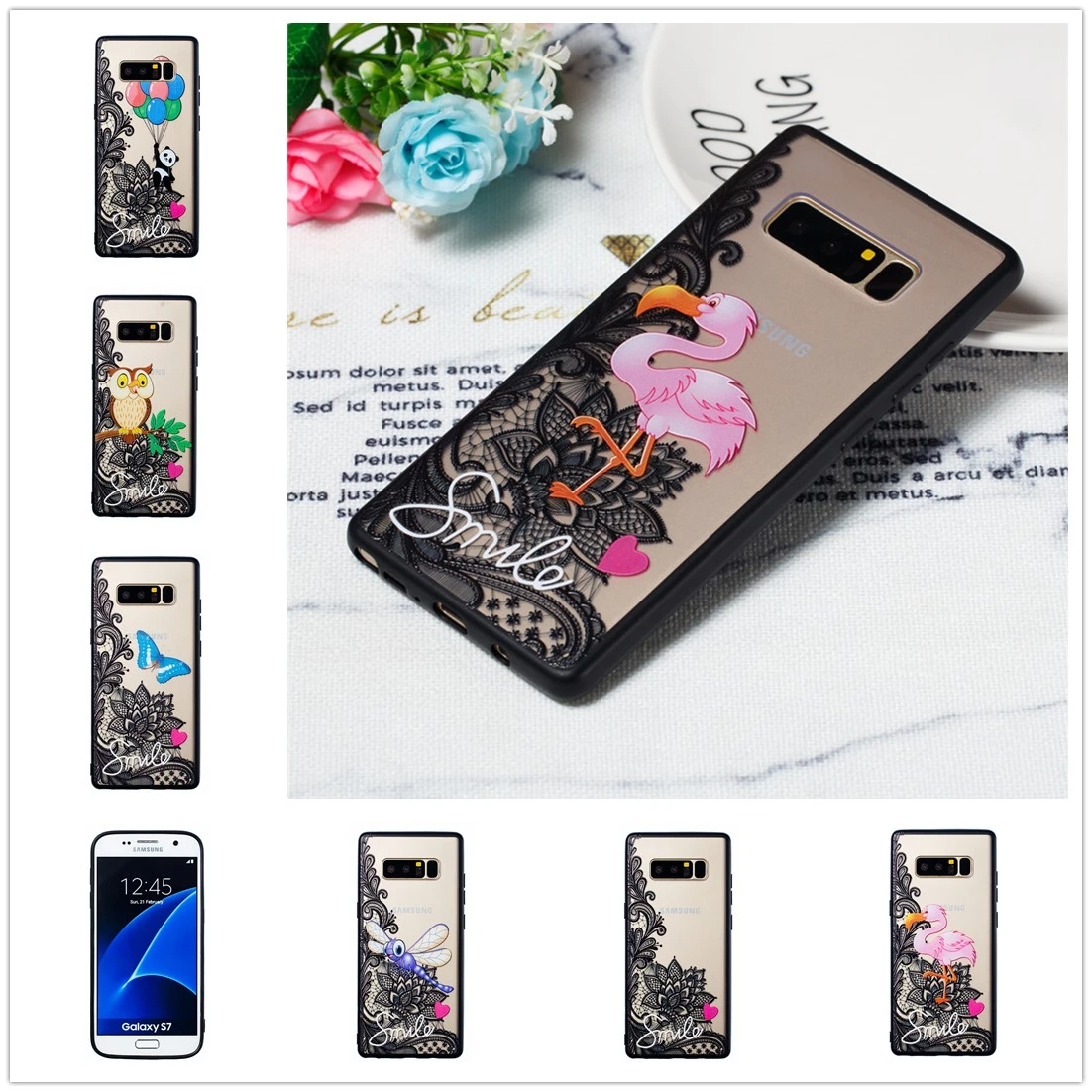 

Case for Samsung Galaxy NOTE 8 9 Phone Case Hard PC Cartoon Back Cover for Samsung S9 S8 Plus S7 Edge Case Flamingo Flower Coque