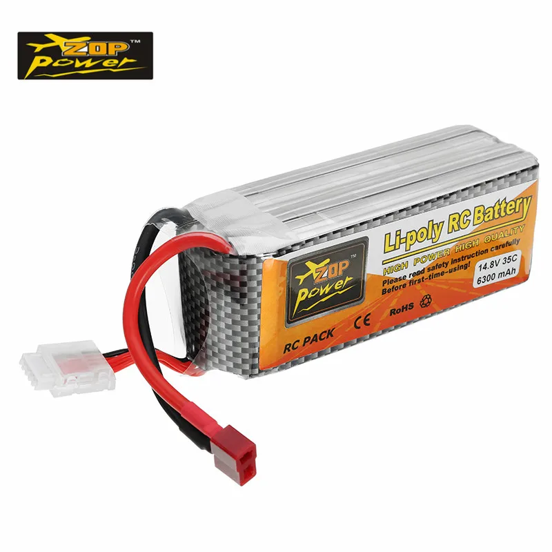 High Quality ZOP Power 14.8V 6300mAh 35C 4S Rechargeable Lipo Battery T Plug for RC Car Airplane | Игрушки и хобби