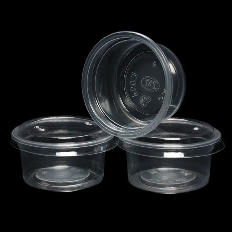 

50Pcs Disposable Puddding Cups Set Of 90ml/3 oz Sauce Pot Container Jello Shot Cup Slime Storage With Lid For Ketchup