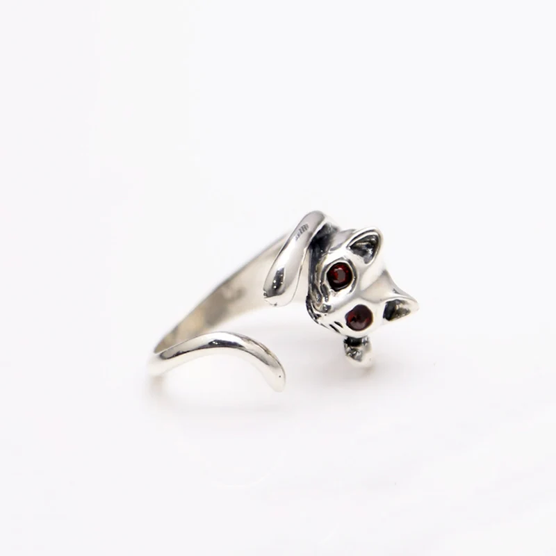 Регулируемое кольцо, Настоящее серебро 925 пробы, натуральный камень, кристалл, милый котенок, модное кольцо для женщин, хорошее ювелирное изделие R45