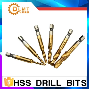 

6PC/SET HSS M3-M10 Tap Drill Bits Countersink Deburr Set Hex Shank Titanium Plated Hand Screw Thread Metric