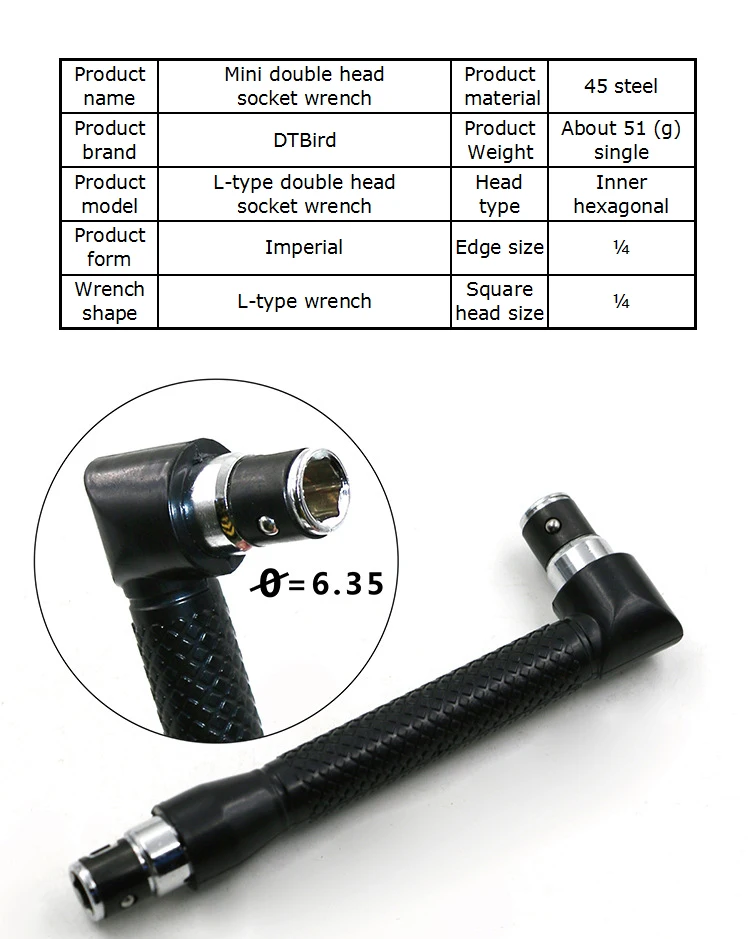 6,35 мм мини-торцевой ключ с двойной головкой, подходящий l-образный ключ для рутинной отвертки, биты, инструмент и ветровая головка